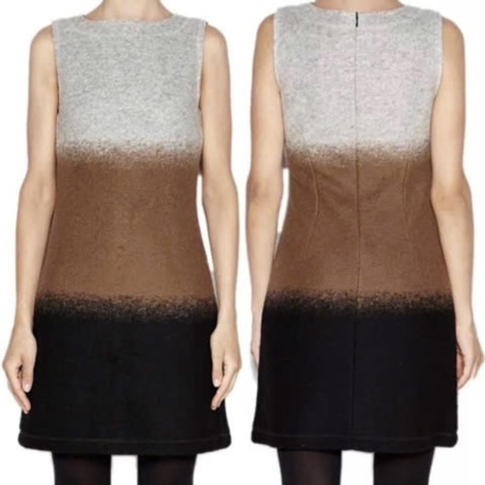 Hoss Intropia Anthropologie Ombre Wool Blend Sleeveless Mini Dress Neutral Sz‎ L